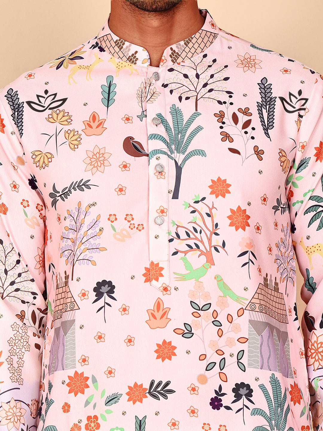 Multicolor Printed Kurta Pyjama with Artistic Design ( JOKP P 5272 P 5272 Peach ) [FF] [C-12]