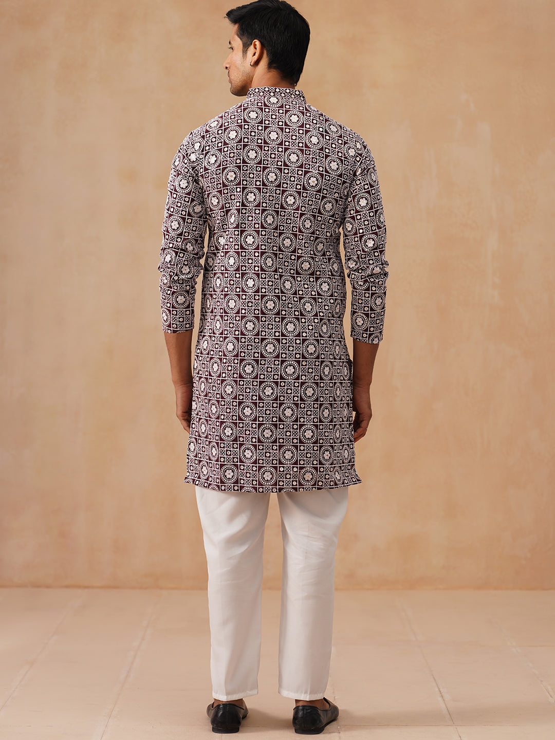 Classic Geometric Embroidered Kurta Pyjama ( JOKP P 5279 P 5279Wine ) [FF] [B-7]
