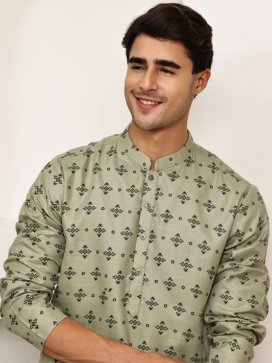 Traditional Floral Printed Kurta Pyjama Set ( JOKP P 5281 P 5281Pista ) [FF] [D-3]