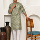 Traditional Floral Printed Kurta Pyjama Set ( JOKP P 5281 P 5281Pista ) [FF] [D-3]