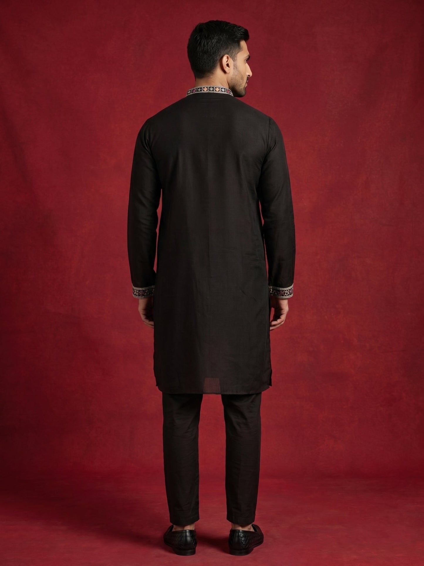 Silk Blend Kurta Set with Multicolor Embroidery ( JOKP B-P 5283Black )