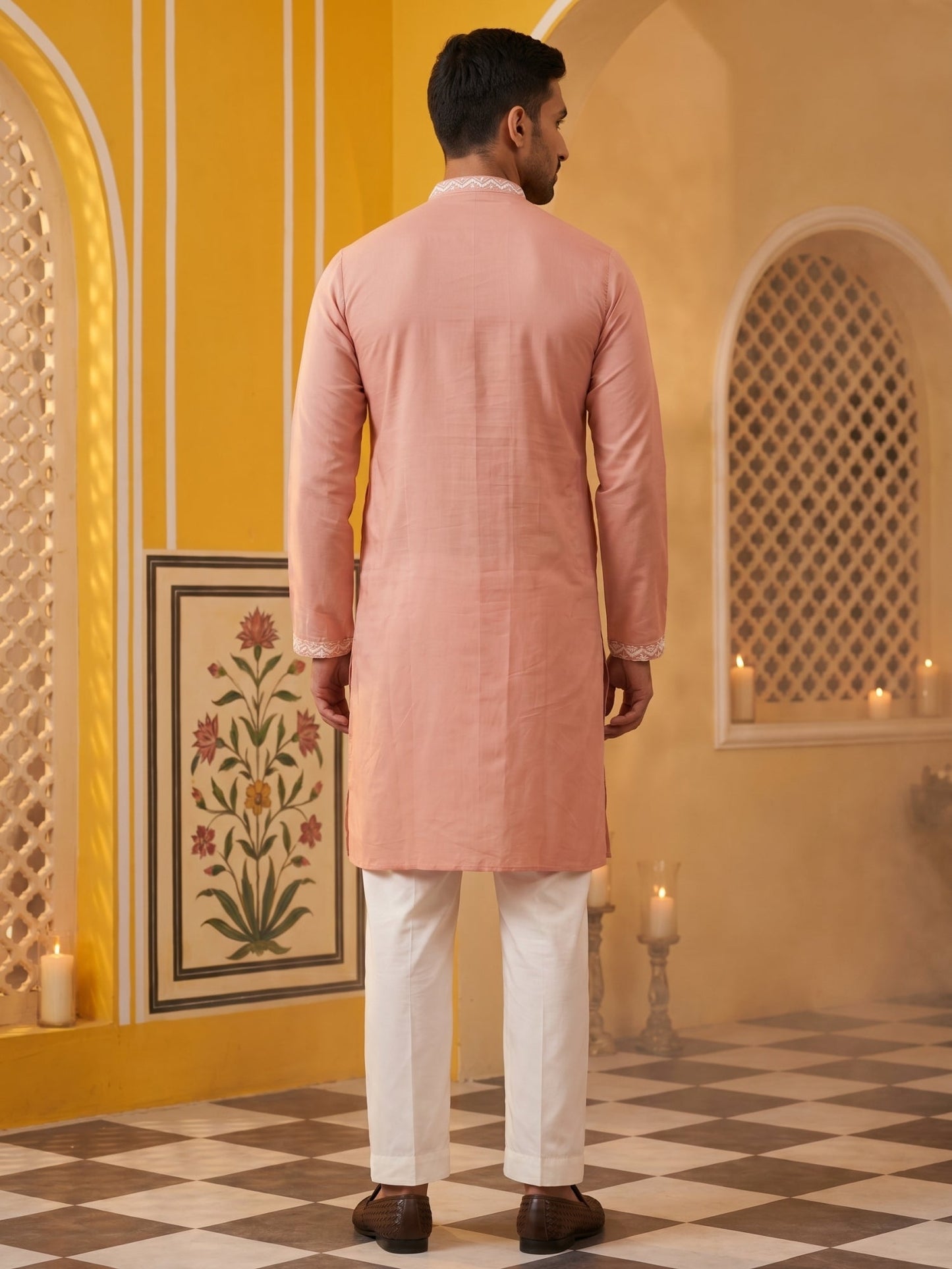 Embroidered Mirror Work Kurta Pyjama ( JOKP P 5286Pink )