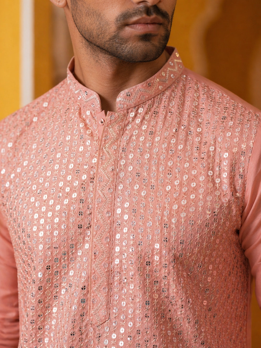 Embroidered Mirror Work Kurta Pyjama ( JOKP P 5286Pink )