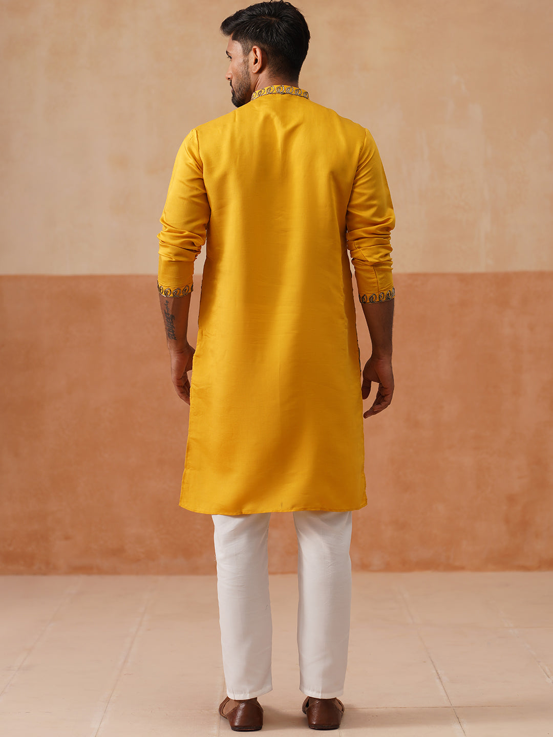 Floral Thread Embroidered Silk Blend Kurta Set ( JOKP P 5290 P 5290Mustard ) [FF] [A-7-8]