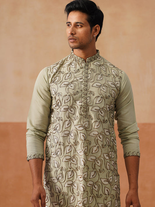 Floral Thread Embroidered Silk Blend Kurta Set ( JOKP P 5290 P 5290Pista ) [FF] [A-7-8]