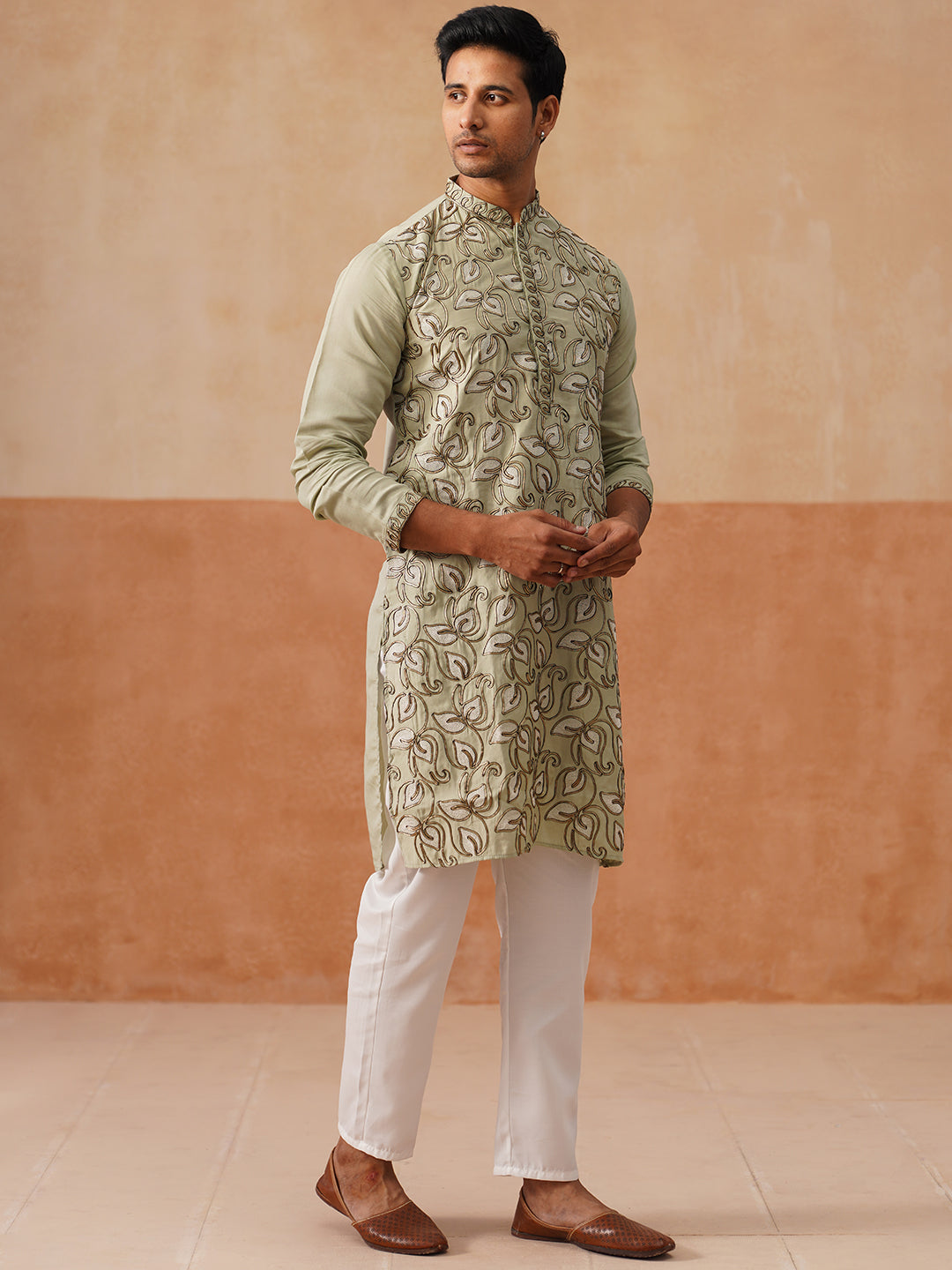 Floral Thread Embroidered Silk Blend Kurta Set ( JOKP P 5290 P 5290Pista ) [FF] [A-7-8]