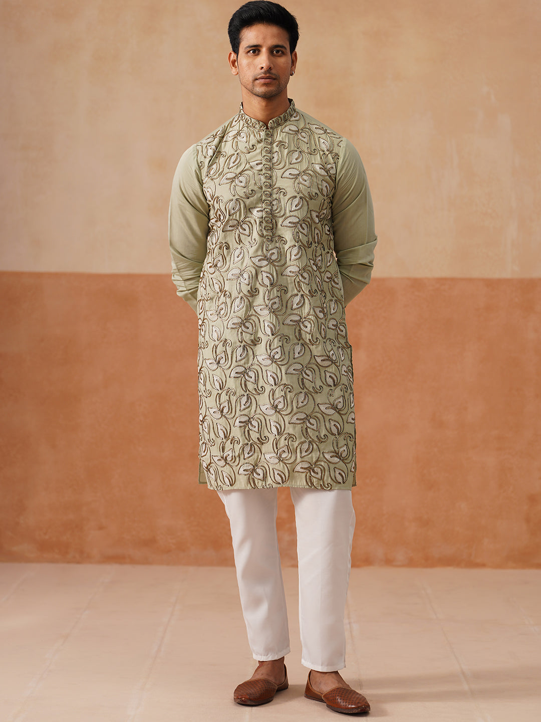 Floral Thread Embroidered Silk Blend Kurta Set ( JOKP P 5290 P 5290Pista ) [FF] [A-7-8]
