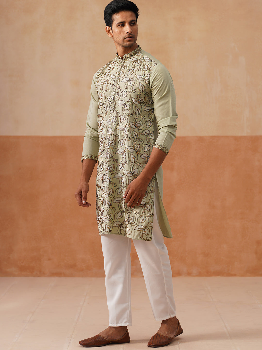 Floral Thread Embroidered Silk Blend Kurta Set ( JOKP P 5290 P 5290Pista ) [FF] [A-7-8]