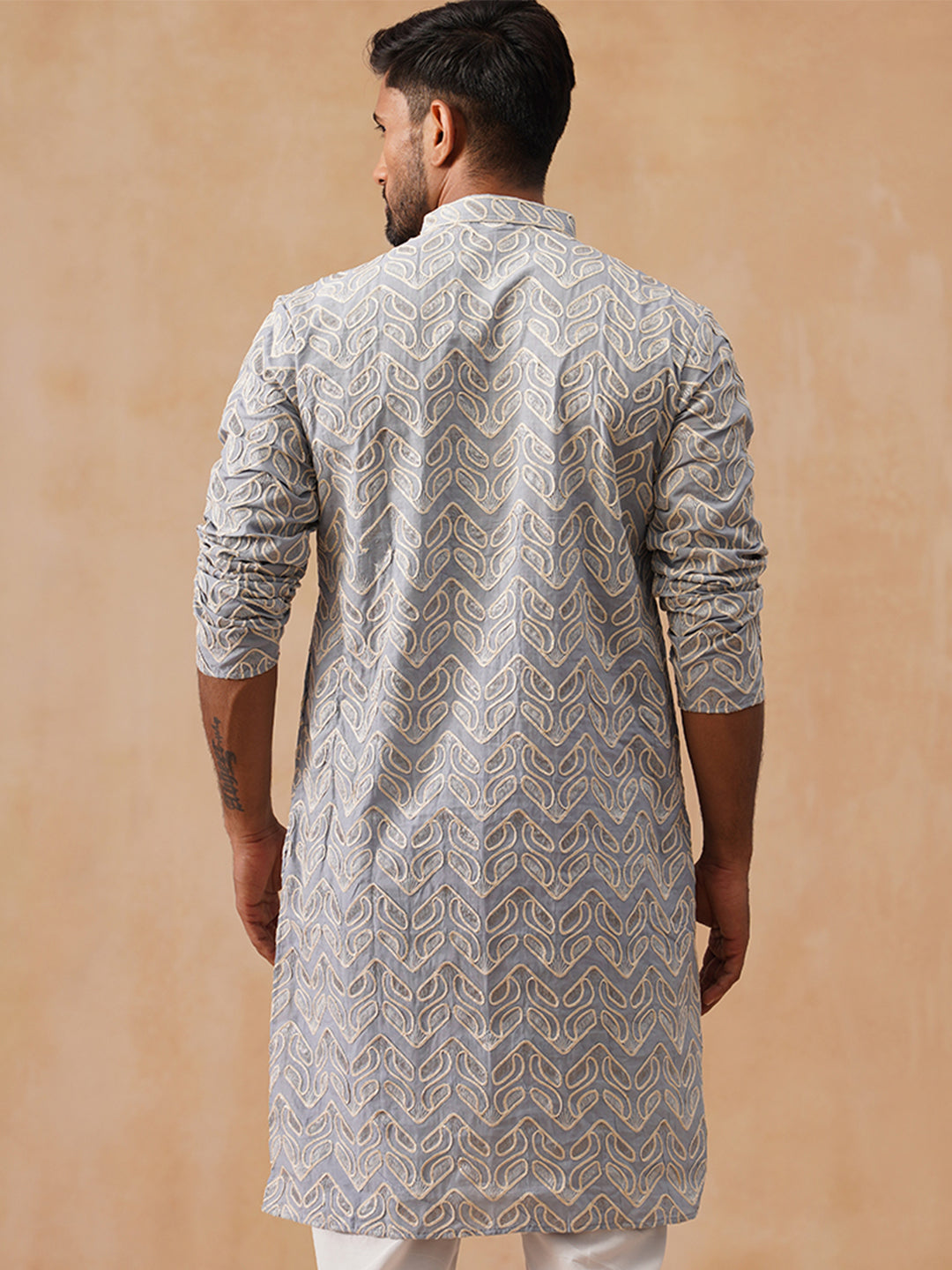 Floral Thread Embroidered Silk Blend Kurtas ( KO 5292 Grey )