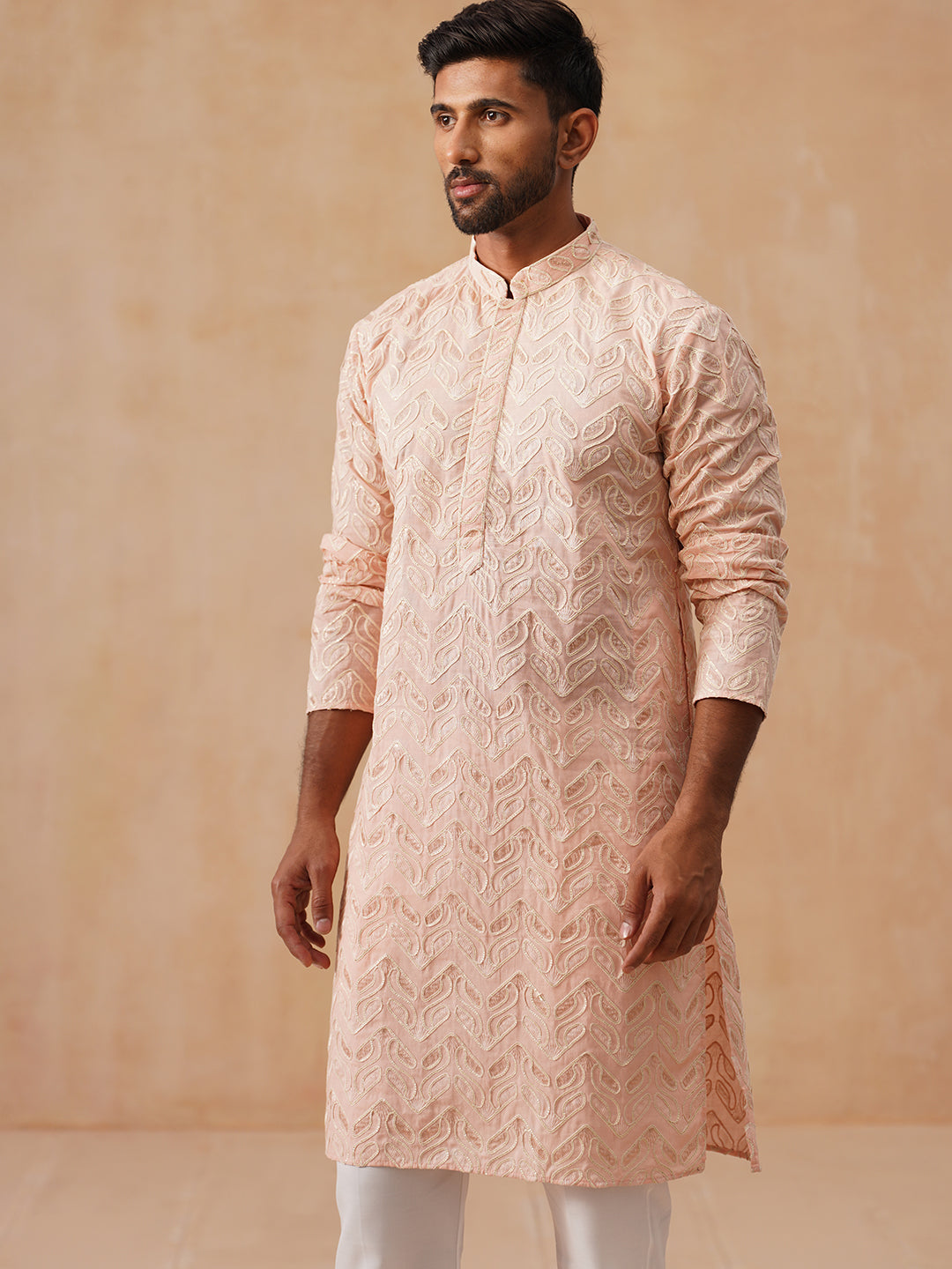 Floral Thread Embroidered Silk Blend Kurta Set ( JOKP P 5292 P 5292Peach ) [FF] [P-6]