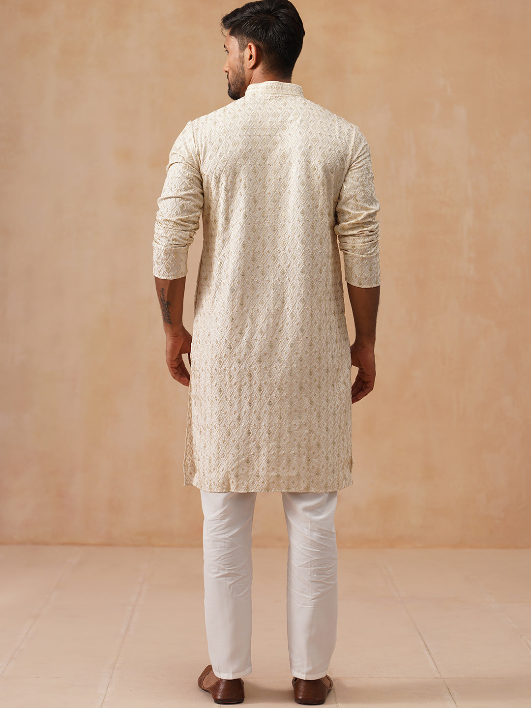 Men’s Festive Kurta Set with Intricate Embroidery ( JOKP P 5293 P 5293Cream ) [FF] [ I2 ]