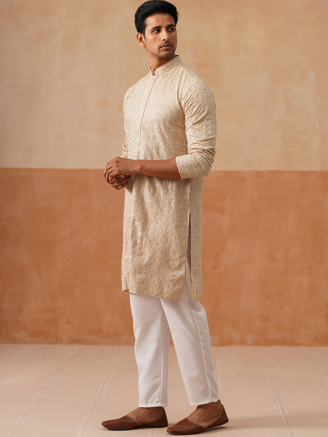 Men’s Festive Kurta Set with Intricate Embroidery ( JOKP P 5293 P 5293Golden ) [FF] [ I2 ]