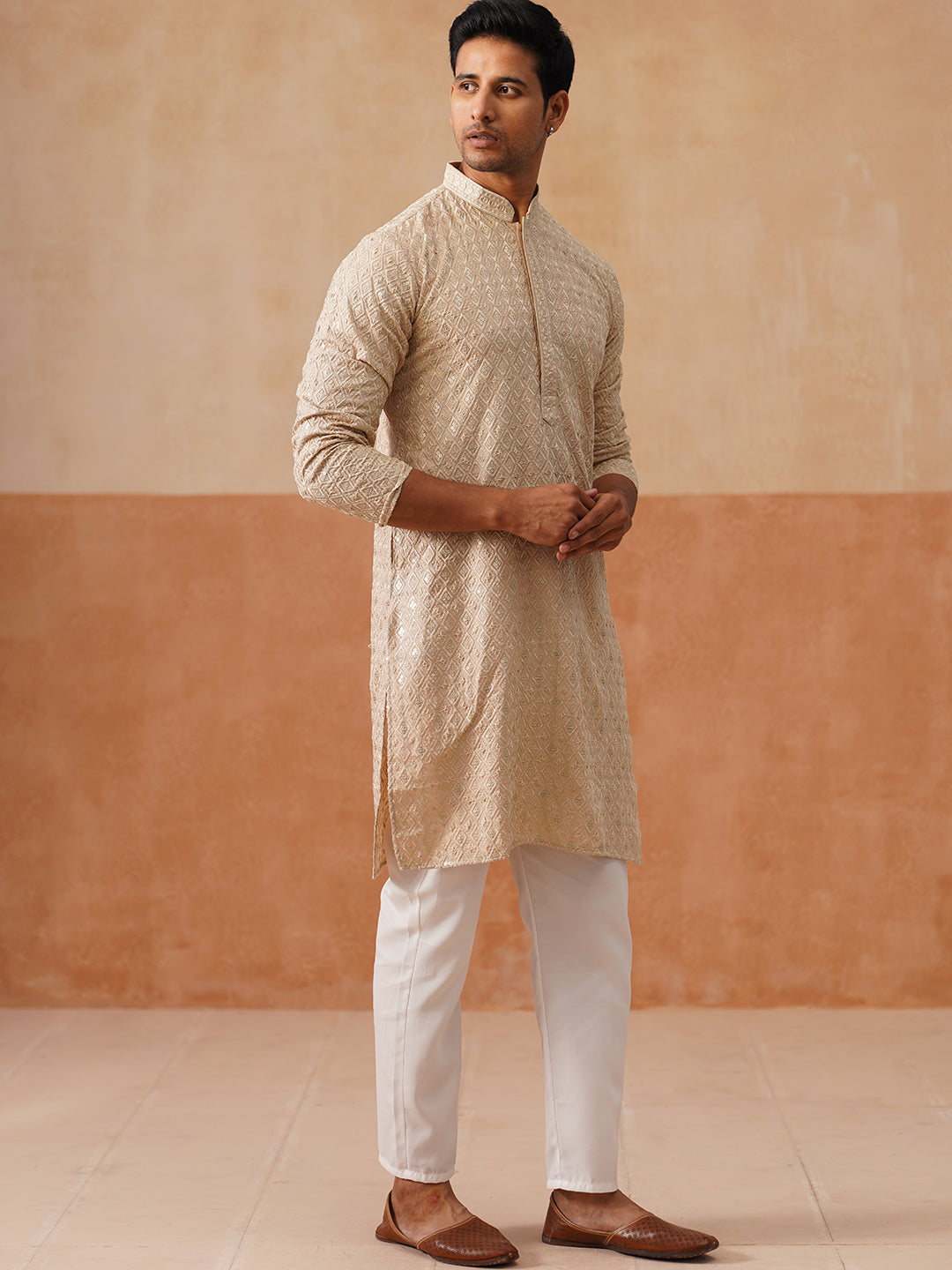 Men’s Festive Kurta Set with Intricate Embroidery ( JOKP P 5293 P 5293Golden ) [FF] [ I2 ]