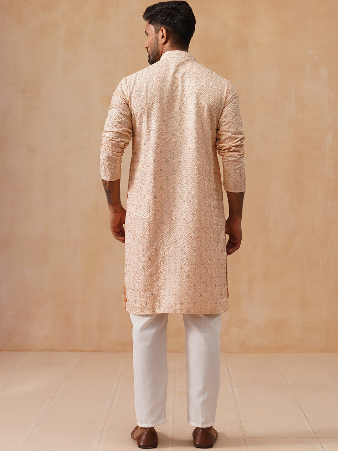 Men’s Festive Kurta Set with Intricate Embroidery ( JOKP P 5293 P 5293Peach ) [FF] [ I2 ]