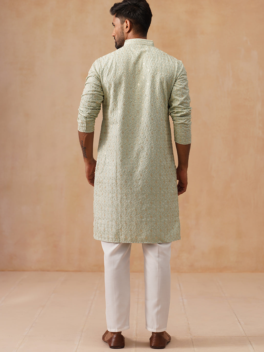 Men’s Festive Kurta Set with Intricate Embroidery ( JOKP P 5293 P 5293Sea-Green ) [FF] [ I2 ]