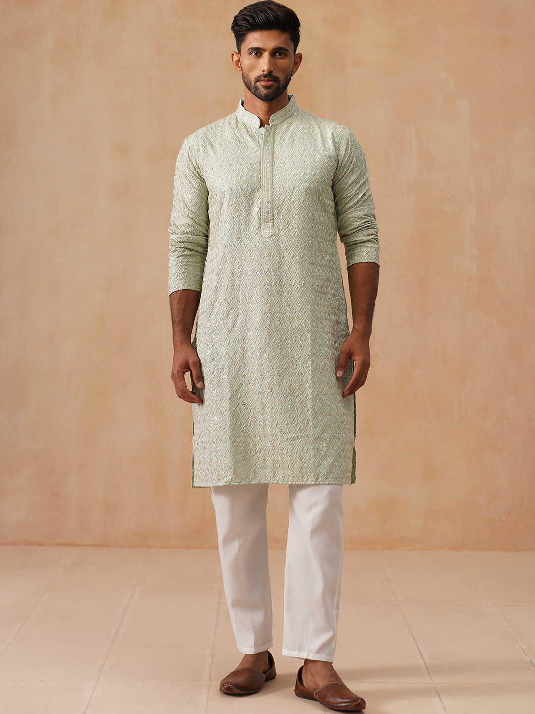 Men’s Festive Kurta Set with Intricate Embroidery ( JOKP P 5293 P 5293Sea-Green ) [FF] [ I2 ]