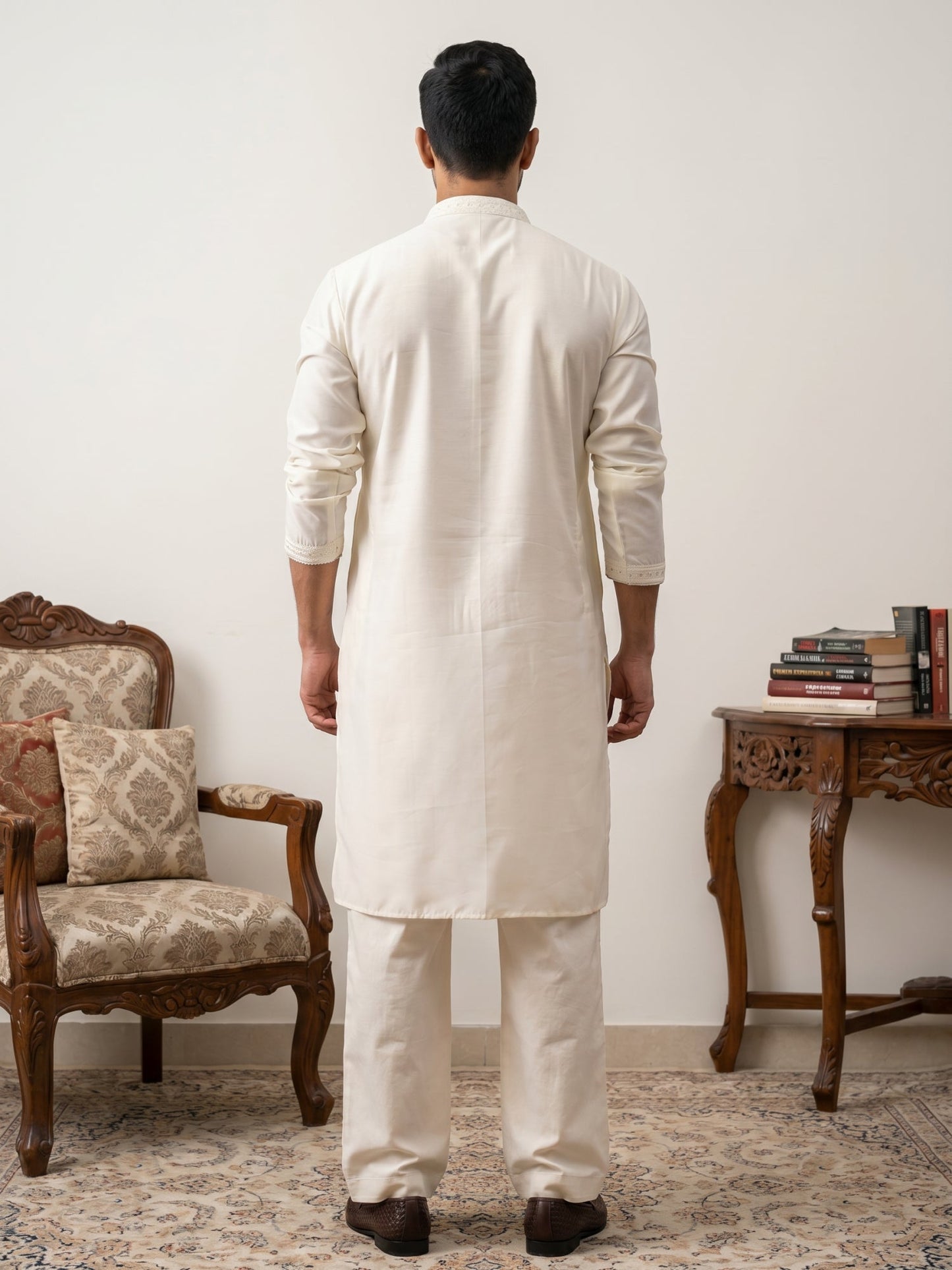 Embroidered Silk Blend Kurta with Korean Pants