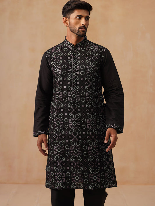 Ethnic Kurta Pyjama Set in Luxurious Silk Blend (JOKP B-P 5295 Black )