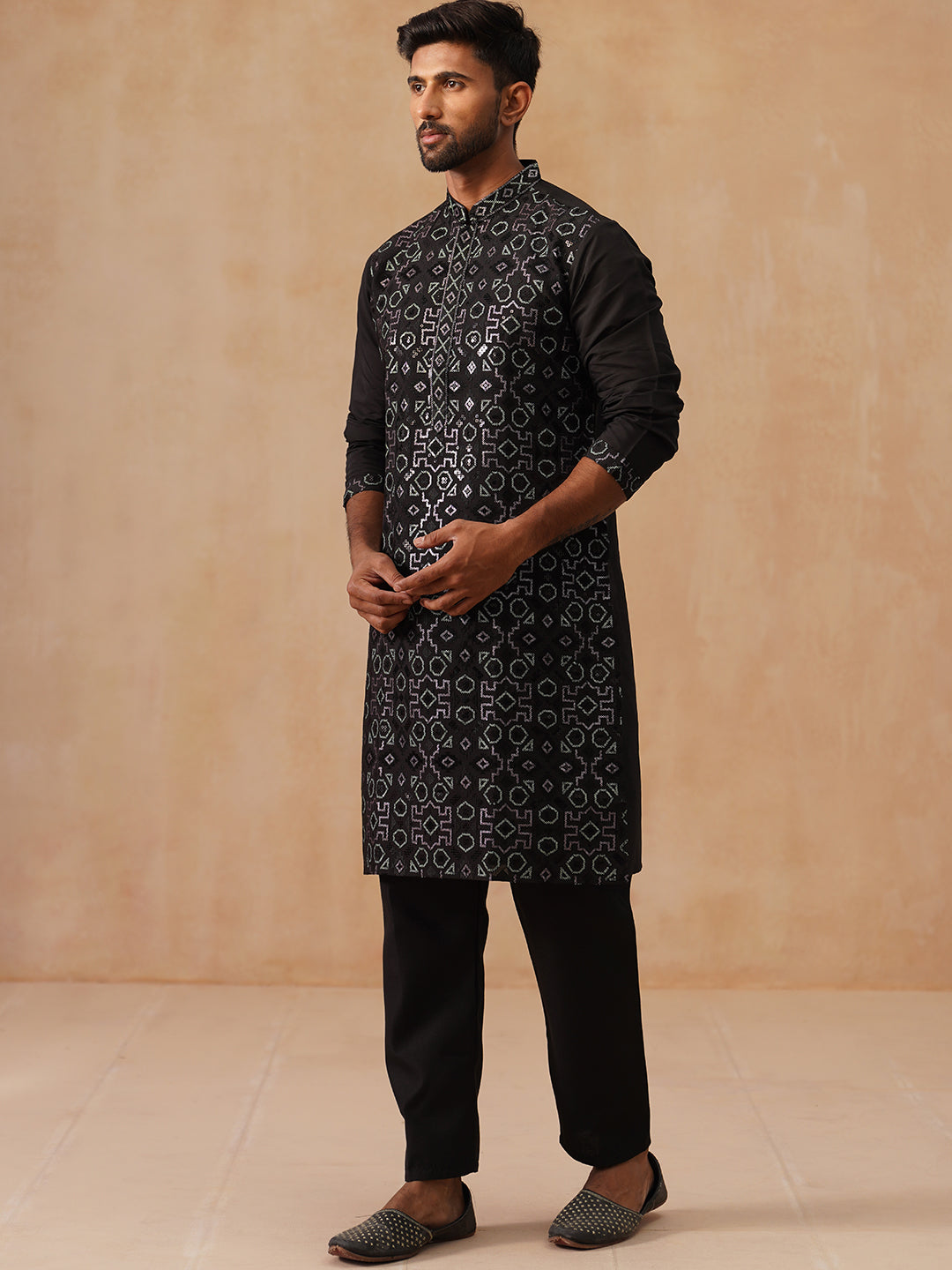 Ethnic Kurta Pyjama Set in Luxurious Silk Blend (JOKP B-P 5295 Black )