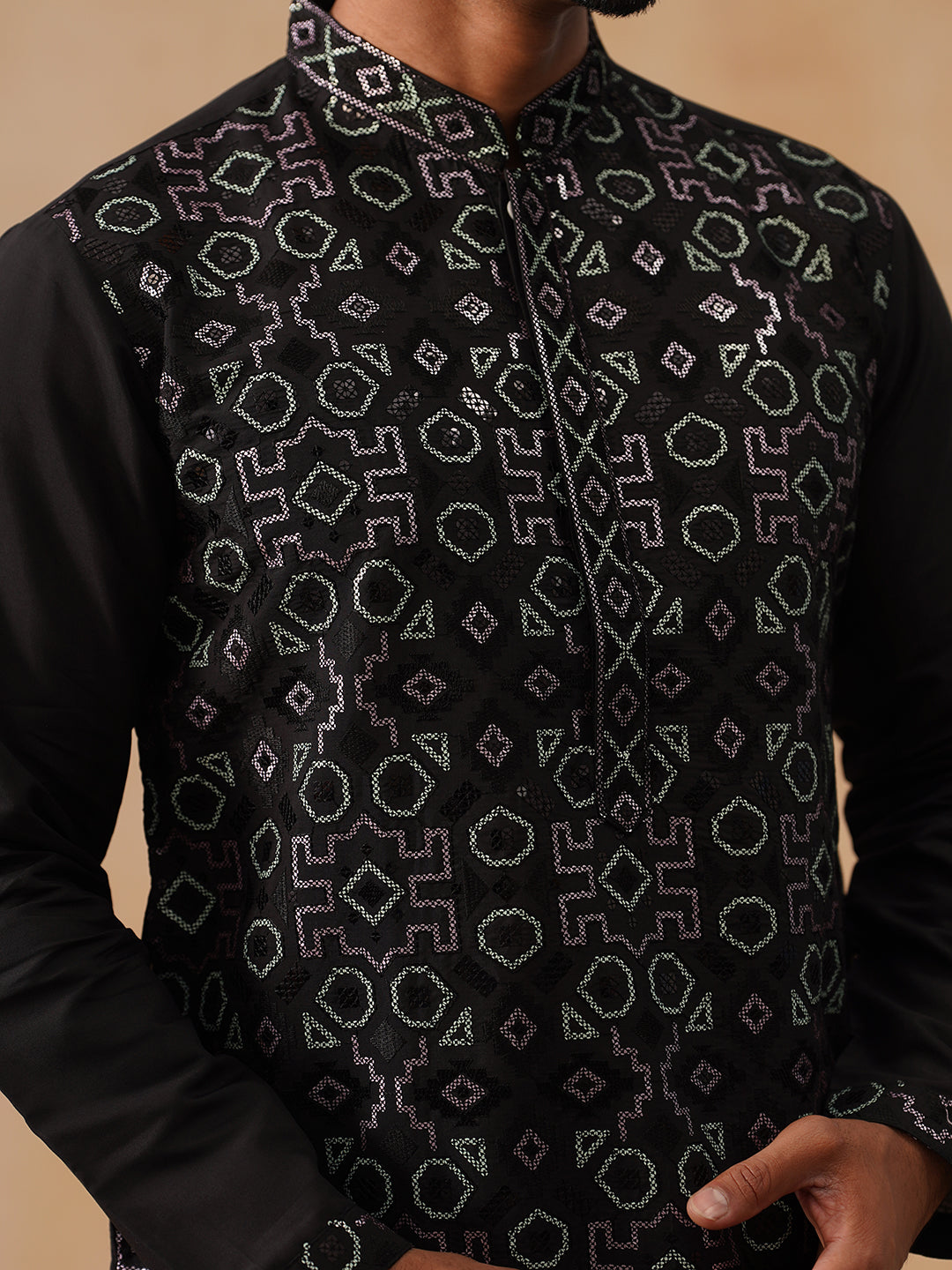 Ethnic Kurta Pyjama Set in Luxurious Silk Blend (JOKP B-P 5295 Black )