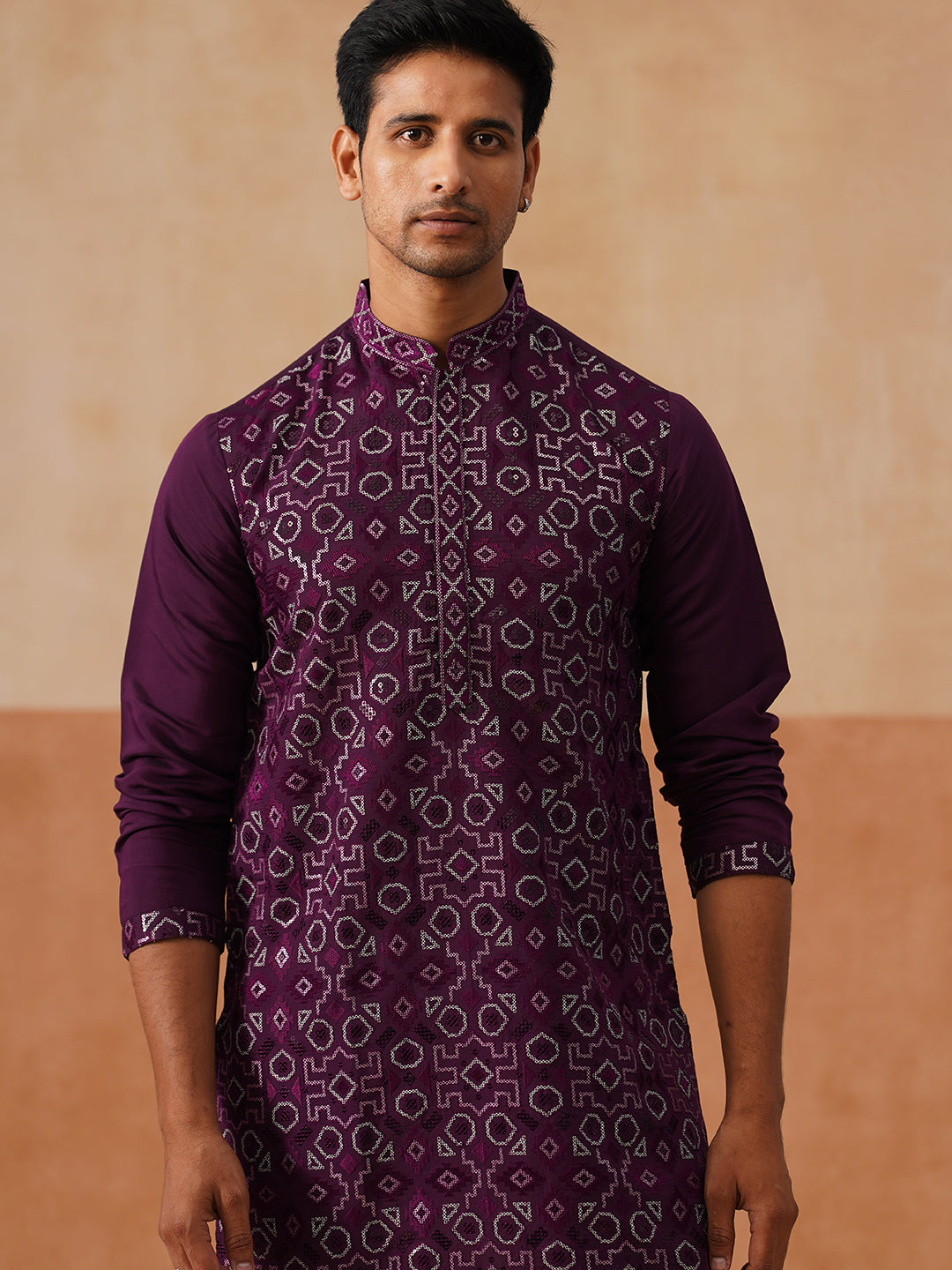 Ethnic Kurta Pyjama Set in Luxurious Silk Blend (JOKP P 5295 Purple ) [FF] [O-8]