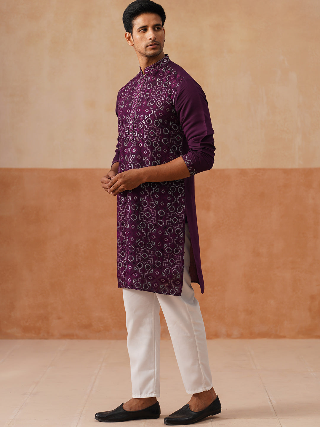 Ethnic Kurta Pyjama Set in Luxurious Silk Blend (JOKP P 5295 Purple ) [FF] [O-8]