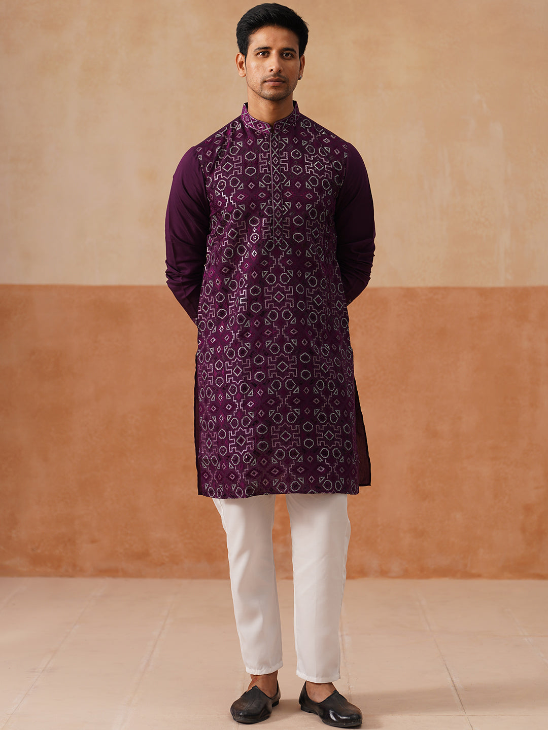 Ethnic Kurta Pyjama Set in Luxurious Silk Blend (JOKP P 5295 Purple ) [FF] [O-8]