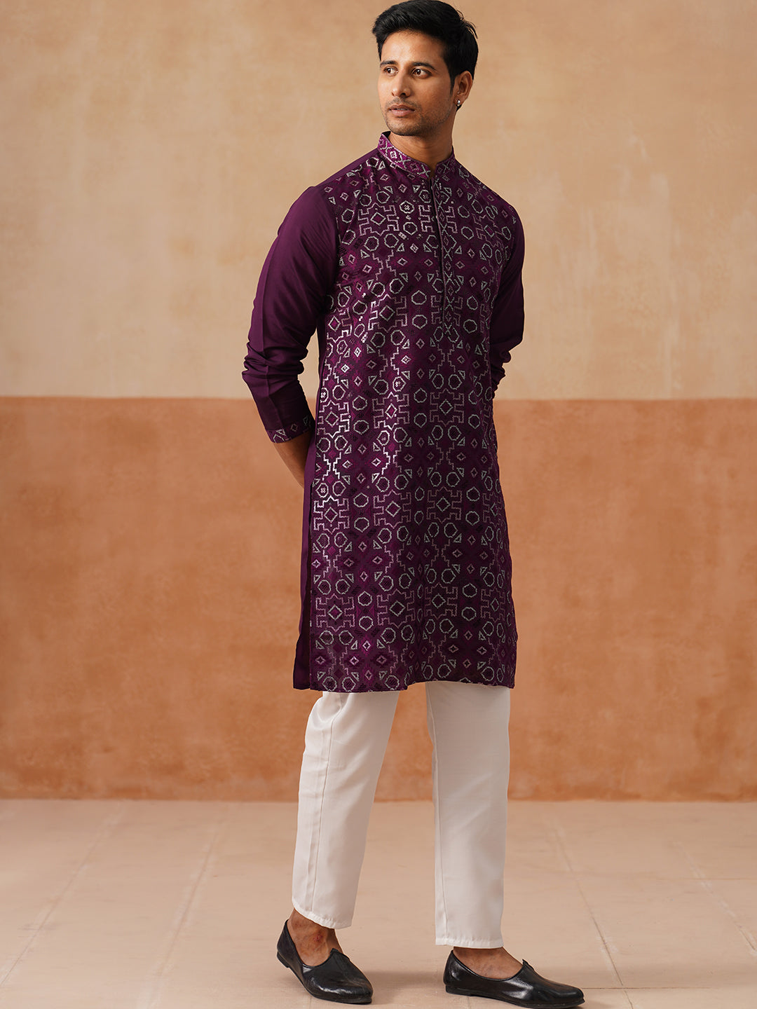 Ethnic Kurta Pyjama Set in Luxurious Silk Blend (JOKP P 5295 Purple ) [FF] [O-8]