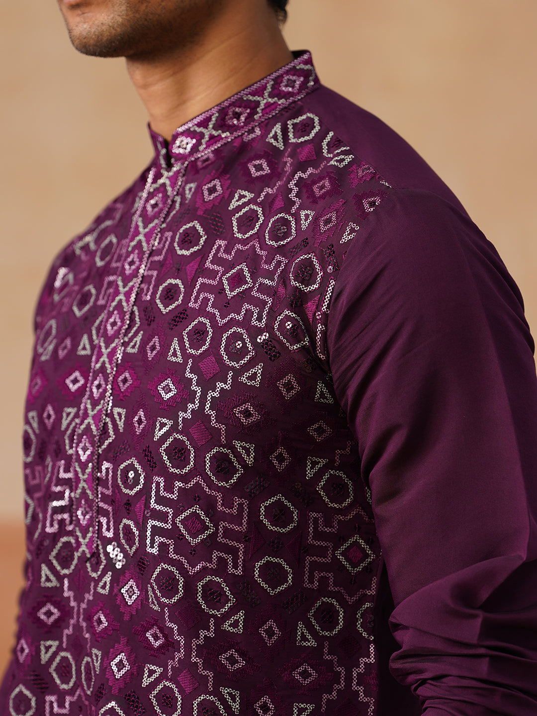 Ethnic Kurta Pyjama Set in Luxurious Silk Blend (JOKP P 5295 Purple ) [FF] [O-8]
