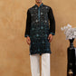 Men’s Silk Blend Embroidered Kurta with Korean Pants ( JOKP PJ11W S 5296 Peacock )