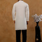 Men’s Silk Blend Embroidered Kurta with Korean Pants ( JOKP PJ11B S 5297 White )