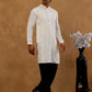 Men’s Silk Blend Embroidered Kurta with Korean Pants ( JOKP PJ11B S 5297 White )
