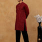 Men’s Silk Blend Embroidered Kurta with Korean Pants ( JOKP PJ11B S 5297 Wine )