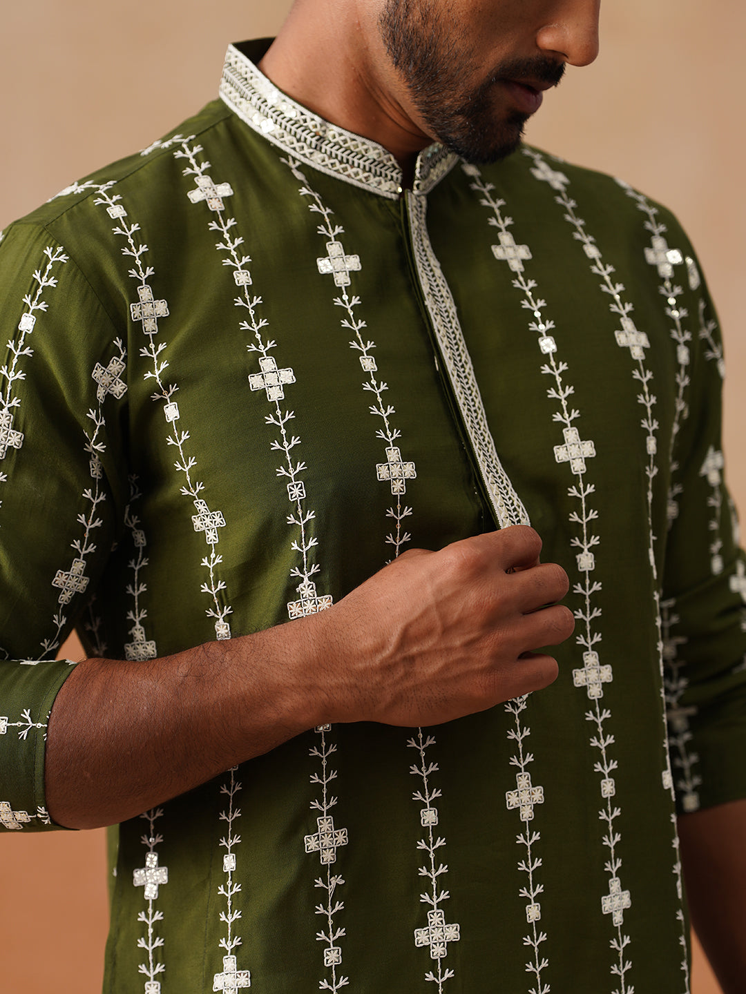 Classic Embroidered Kurta Pyjama Set ( JOKP P 5299 P 5299Olive ) [FF] [O-8]