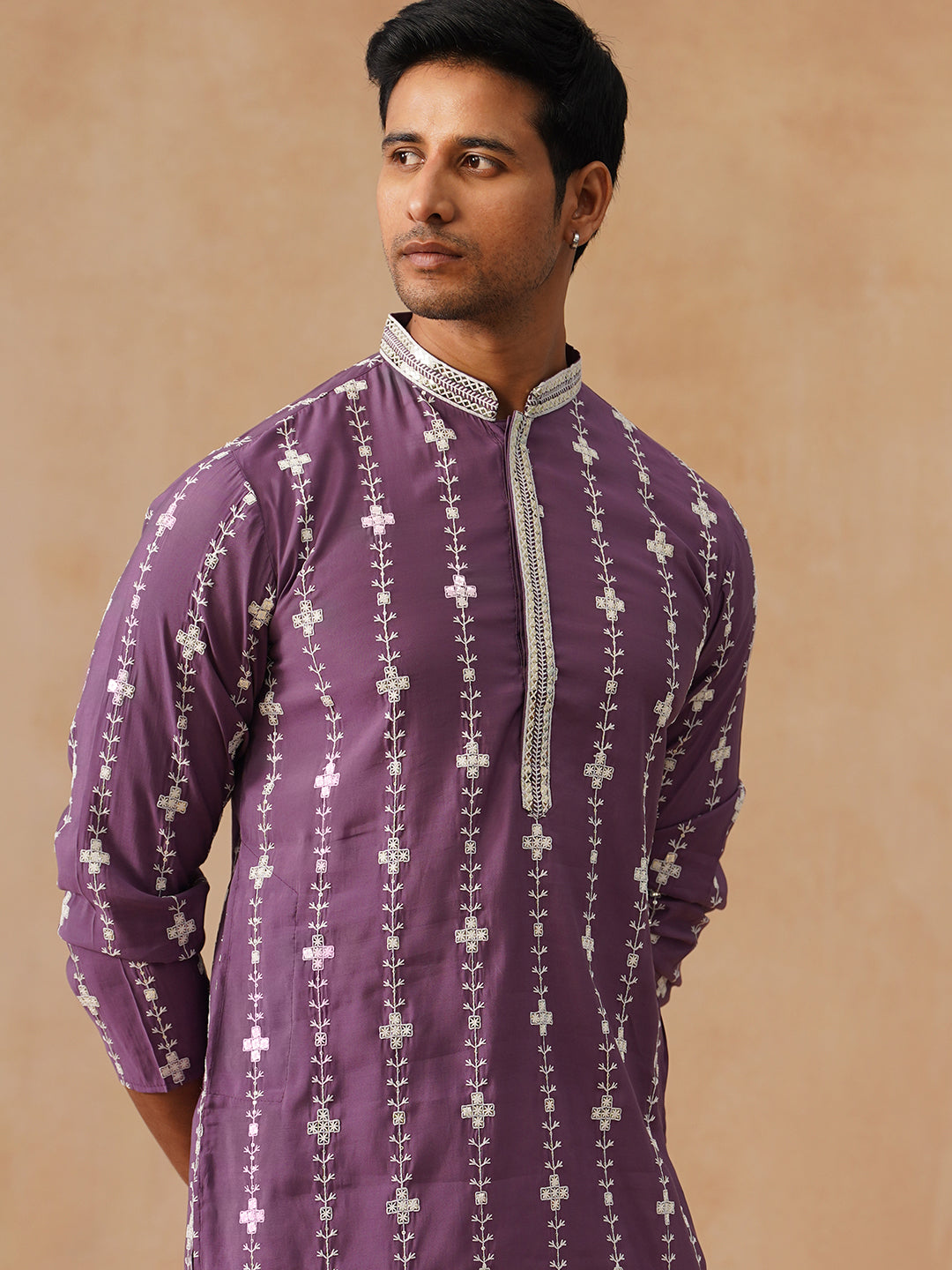 Classic Embroidered Kurta Pyjama Set (JOKP P 5299 Purple ) [FF] [O-8]