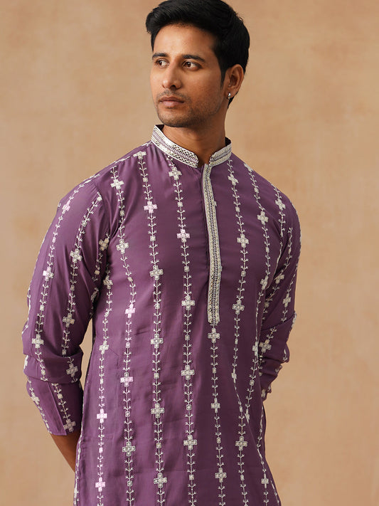 Classic Embroidered Kurta Pyjama Set (JOKP P 5299 Purple ) [FF] [O-8]