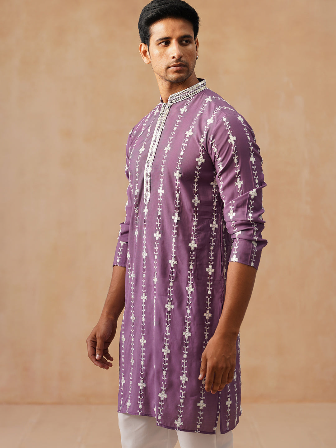 Classic Embroidered Kurta Pyjama Set (JOKP P 5299 Purple ) [FF] [O-8]