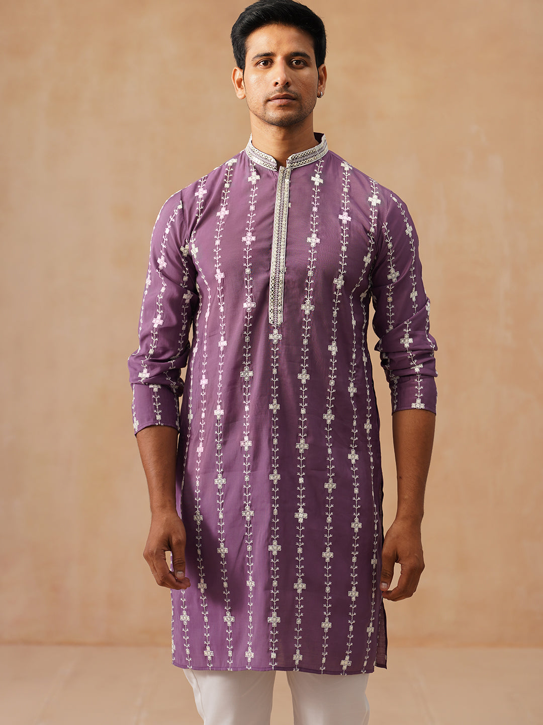 Classic Embroidered Kurta Pyjama Set (JOKP P 5299 Purple ) [FF] [O-8]
