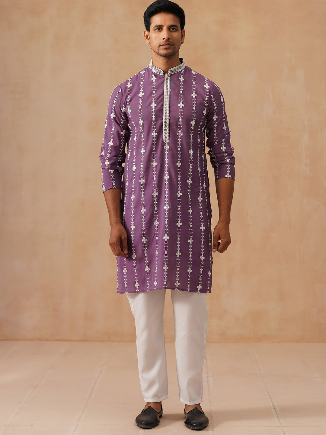 Classic Embroidered Kurta Pyjama Set (JOKP P 5299 Purple ) [FF] [O-8]
