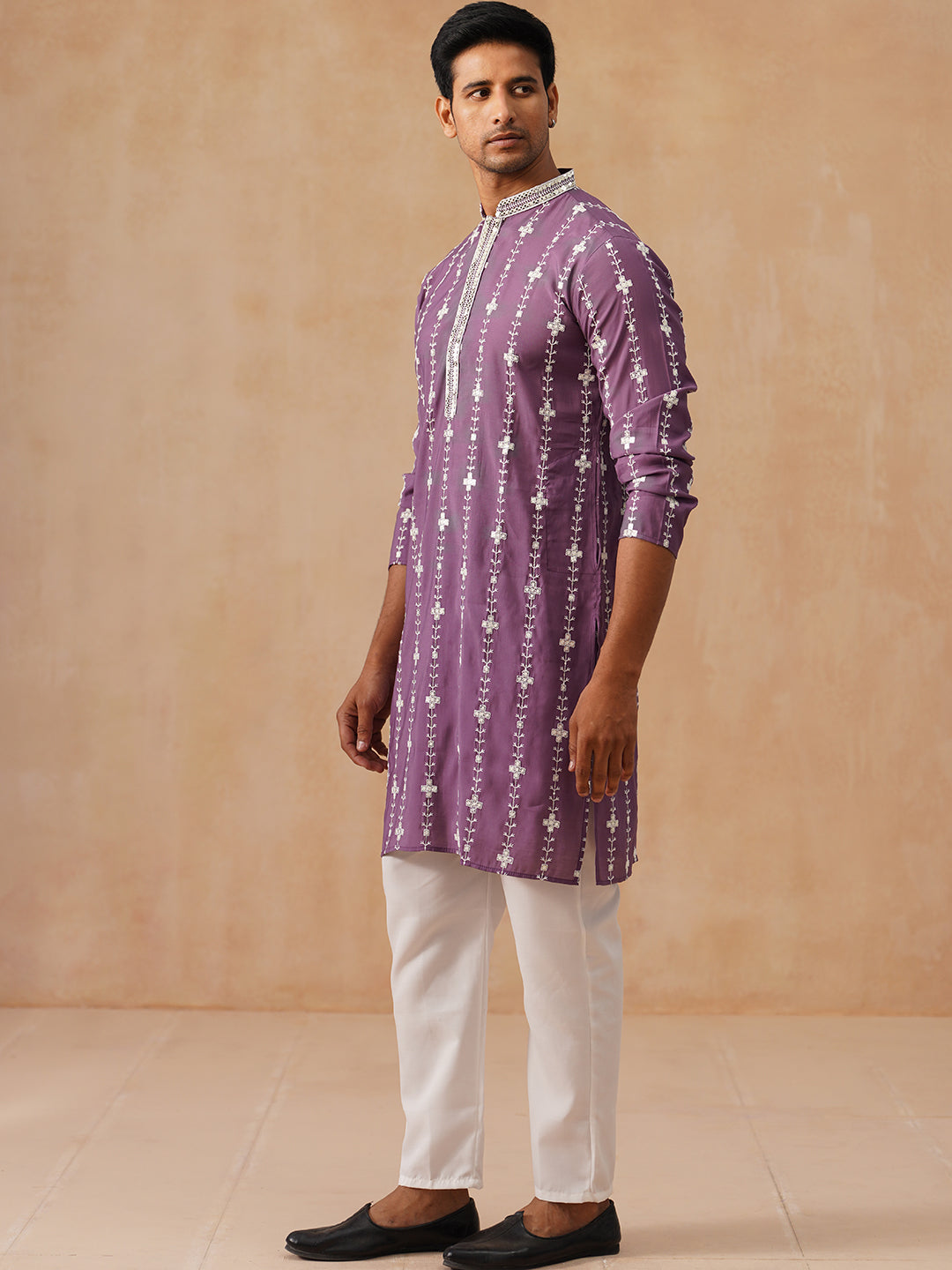 Classic Embroidered Kurta Pyjama Set (JOKP P 5299 Purple ) [FF] [O-8]
