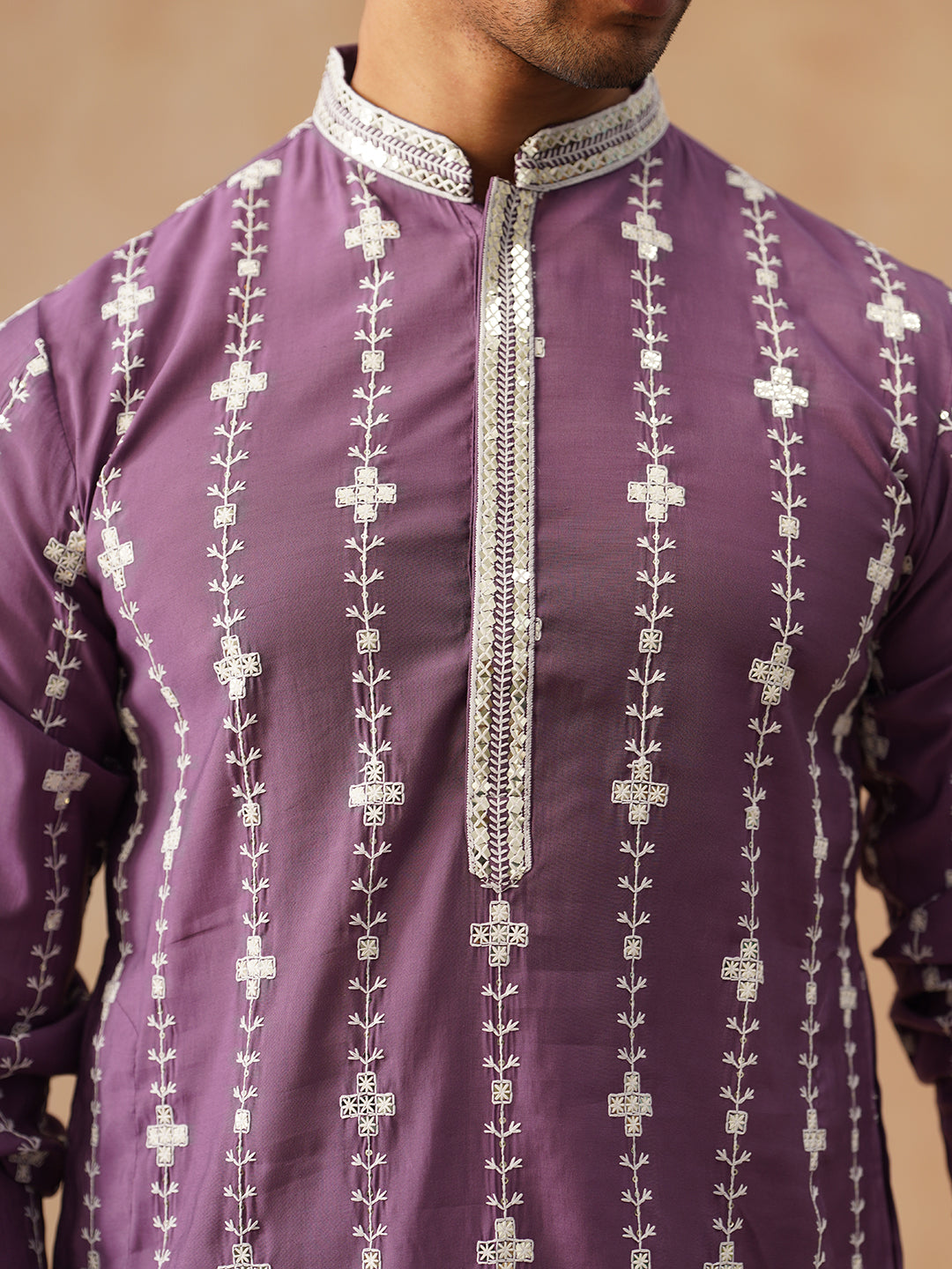 Classic Embroidered Kurta Pyjama Set (JOKP P 5299 Purple ) [FF] [O-8]