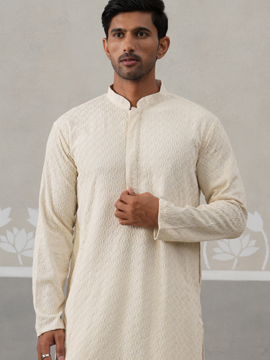 Men Embroidered Viscose Rayon Kurta with Pyjama ( JOKP P 5305 P 5305Cream ) [FF] [E-7-8]