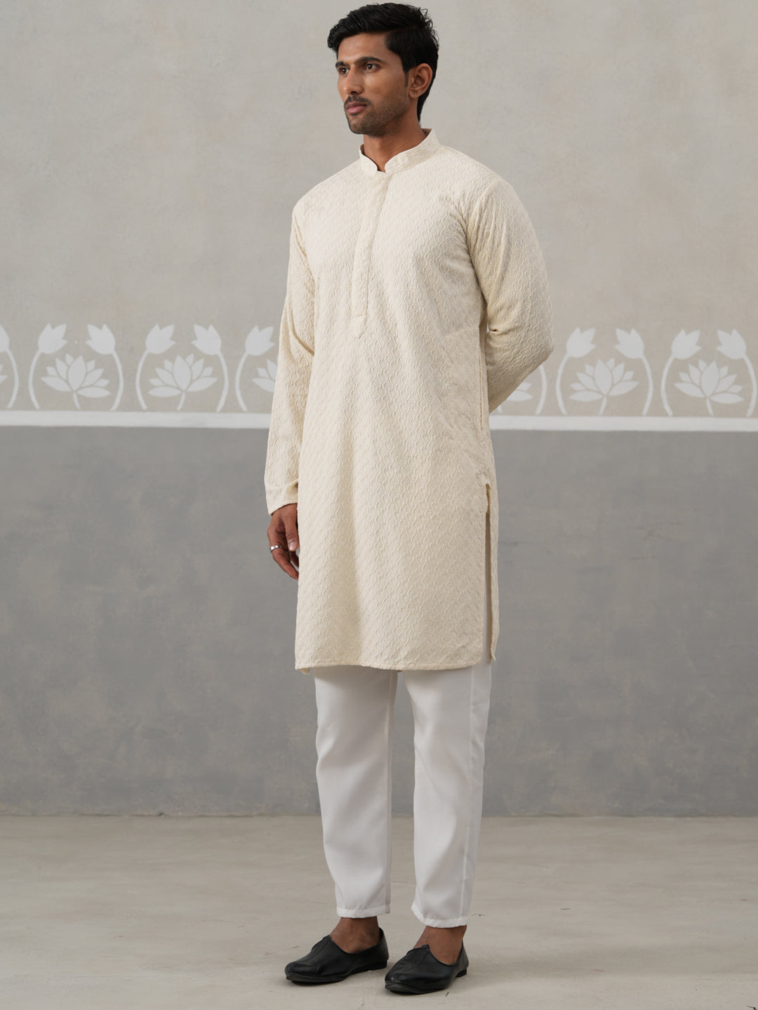 Men Embroidered Viscose Rayon Kurta with Pyjama ( JOKP P 5305 P 5305Cream ) [FF] [E-7-8]