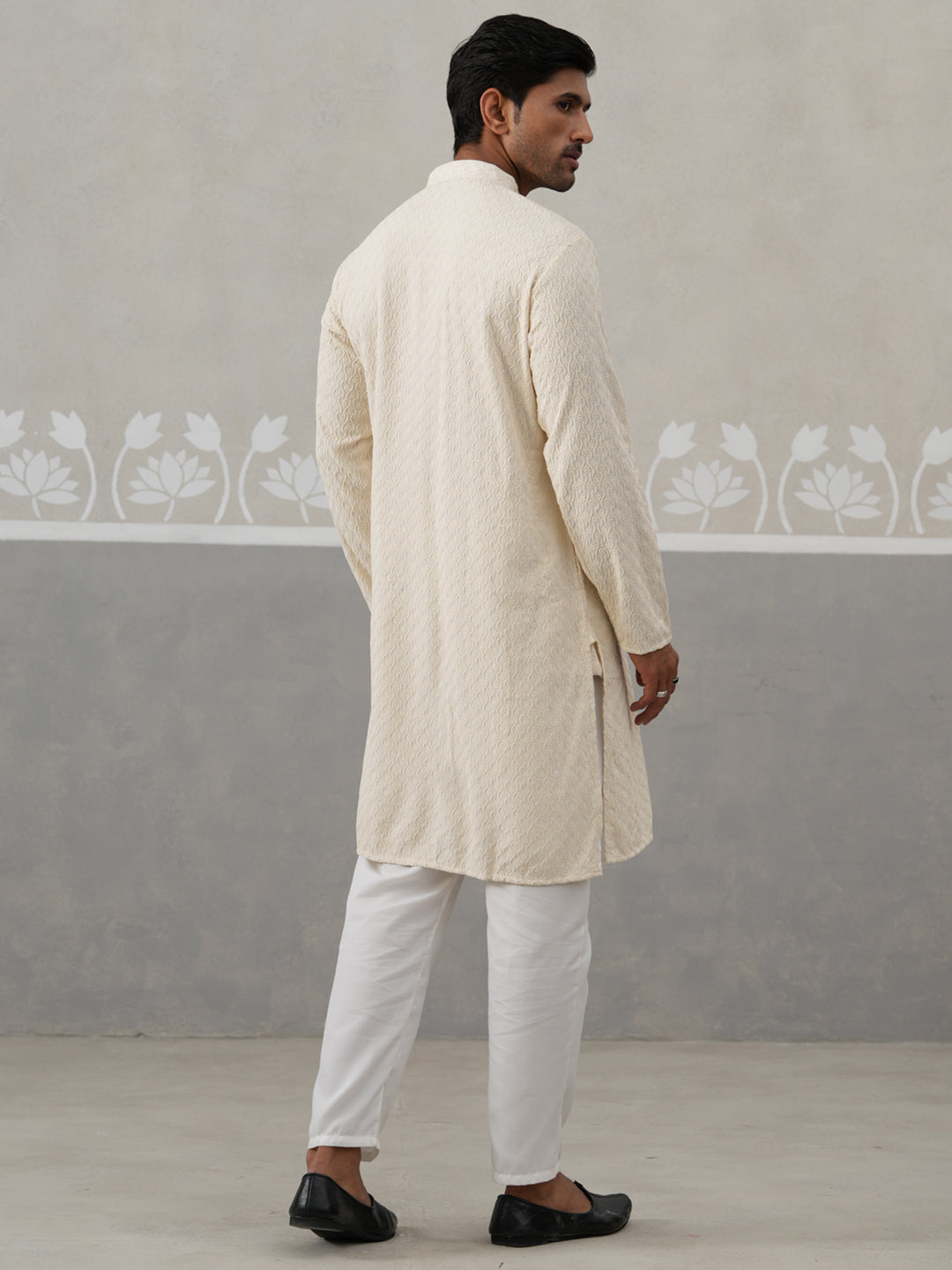 Men Embroidered Viscose Rayon Kurta with Pyjama ( JOKP P 5305 P 5305Cream ) [FF] [E-7-8]