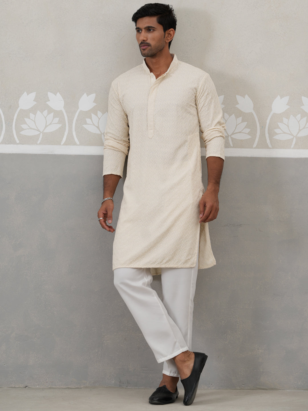Men Embroidered Viscose Rayon Kurta with Pyjama ( JOKP P 5305 P 5305Cream ) [FF] [E-7-8]