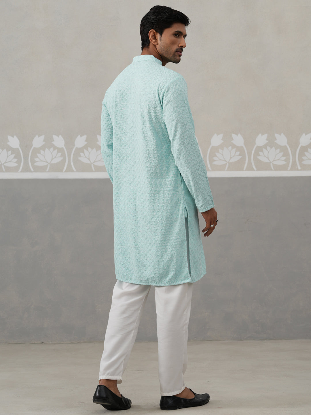 Men Embroidered Viscose Rayon Kurta with Pyjama ( JOKP P 5305 P 5305Sky ) [FF] [E-7-8]