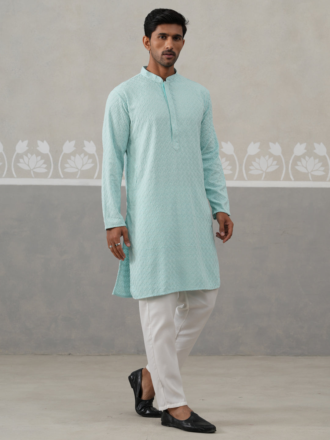Men Embroidered Viscose Rayon Kurta with Pyjama ( JOKP P 5305 P 5305Sky ) [FF] [E-7-8]