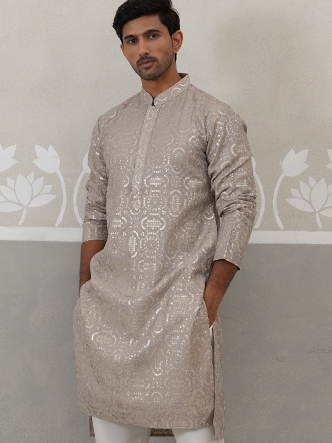 Silk Blend Designer Embroidered Kurta Pyjama (JOKP P 5306 Grey ) [FF] [P-17]