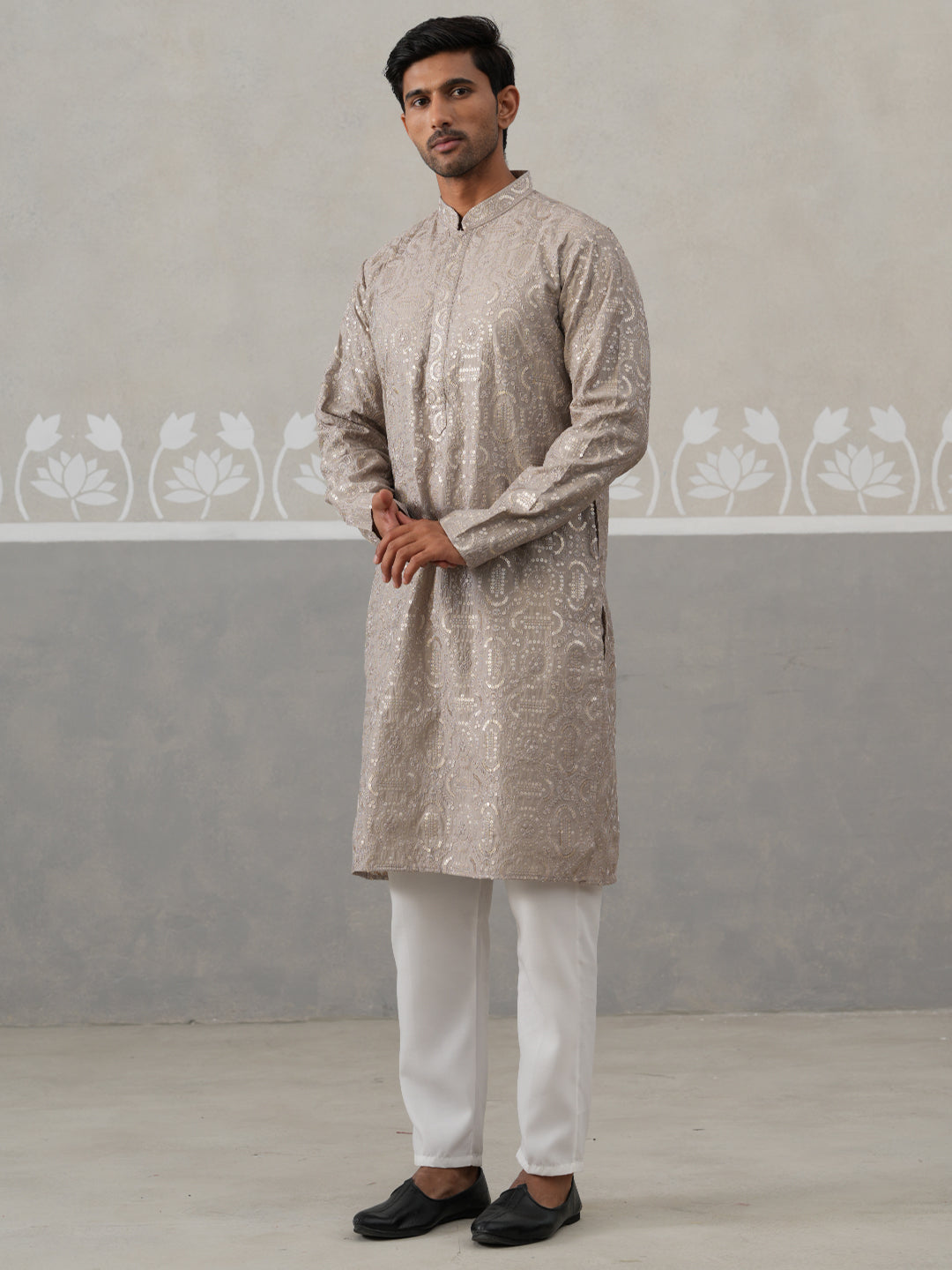 Silk Blend Designer Embroidered Kurta Pyjama (JOKP P 5306 Grey ) [FF] [P-17]