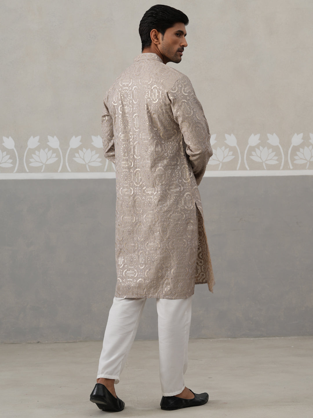 Silk Blend Designer Embroidered Kurta Pyjama (JOKP P 5306 Grey ) [FF] [P-17]